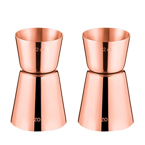 Briout Jigger for Bartending, 2 Pcs Double Cocktail Jigger Japanese Premium 304 Food Grade Stainless Steel Jigger 1 OZ 1/2 OZ, Flat Edge Rose Gold