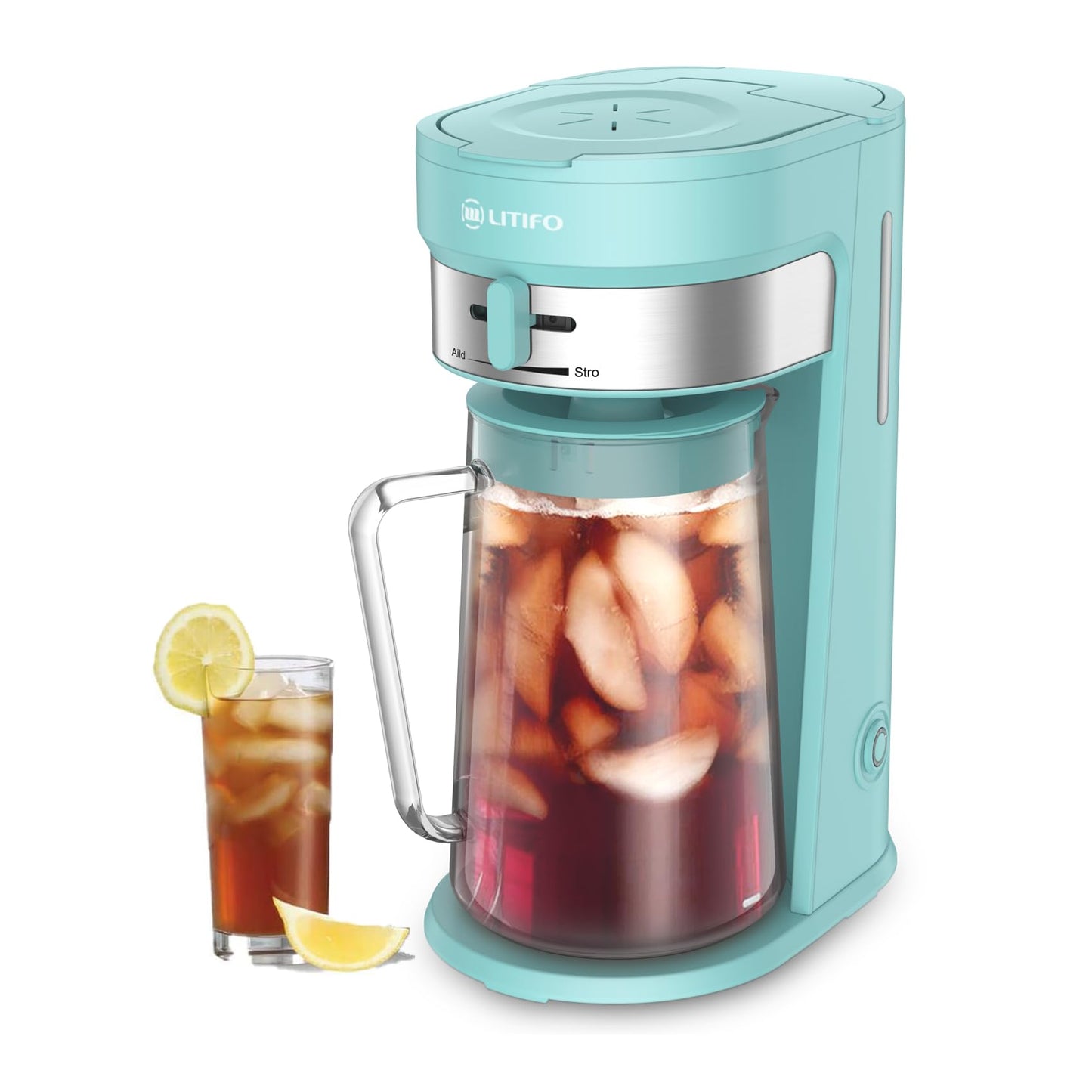 LITIFO Iced Tea Maker and Iced Coffee Maker Brewing System with 2.5-quart Pitcher, sliding strength selector for Taste Customization, Stainless Steel (Black 2.0)