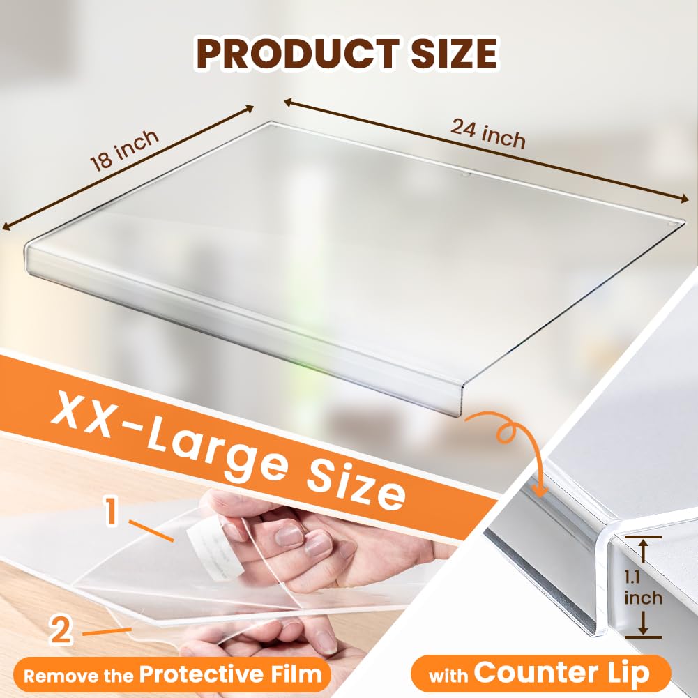 Acrylic Cutting Board with Counter Lip, 24x18 Inch Clear Cutting Boards for Kitchen Counter, Large Cutting Board Non Slip for Countertop Protector, Apartment Essentials Kitchen Decor Gifts