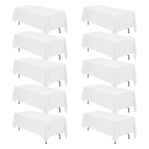 BRILLMAX 10 Pack White Tablecloths 70 x 120 Inch for 6ft & 8ft Rectangle Tables - 150 GSM Polyester Fabric, Universal Fit, Water, Stain & Wrinkle Resistant Cloth Cover for Wedding Reception Banquet