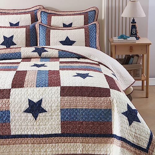 VISIMISI Star Pattern Reversible Cotton Quilt Set King Size Boy Bedroom All Season