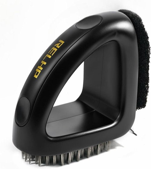 4-in-1 Grill Brush by [Brand Name] - Heavy-Duty Bristle-Free Sponge Pad & Wire Cleaner for Outdoor Grills