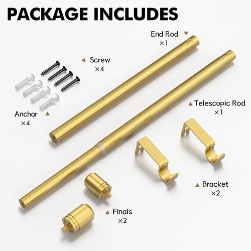 GXOACKJ Gold Curtain Rods - Adjustable 28-48 Inches | 5/8 Inch Set with Brackets for Bedroom & Living Room