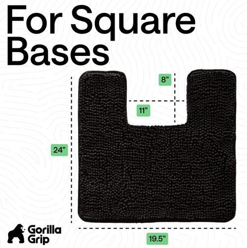 Gorilla Grip Plush Chenille Bath Rug Mat - Soft Absorbent Microfiber for Square Toilet Base | Black, Machine Washable