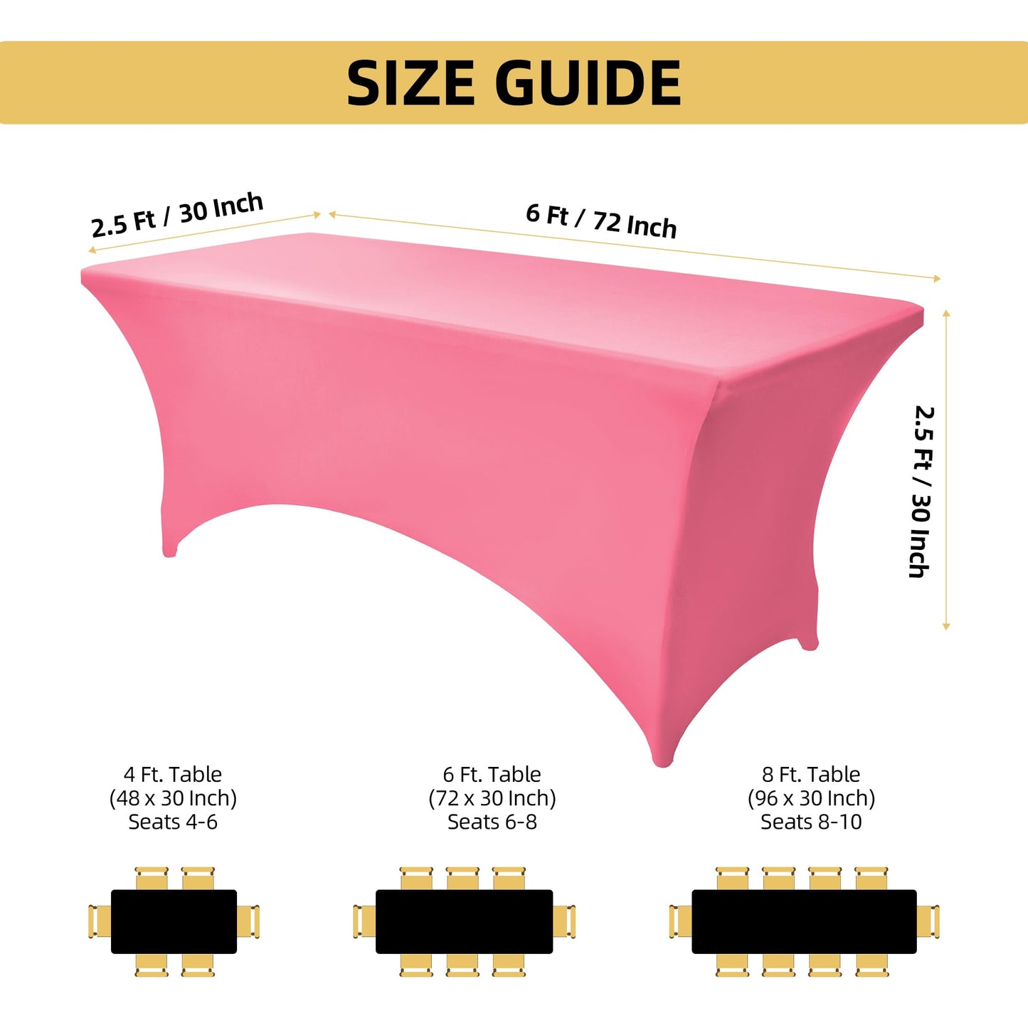 ZarzaaSik 6-Pack 6ft Spandex Table Covers for Rectangle Standard Folding Tables - Wrinkle Resistant Stretch Tablecloths - Ultimate Fitted Table Protector for Parties, Trade Shows, Wedding