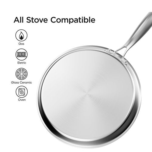COOKER KING 9.5" Round Griddle Pan, 3-Ply Hybrid Stainless Steel Crepe Pan with Stay-Cool Handle, Non Stick & Non Toxic for Pancake, Eggs, All Stovetop & Induction Compatible, Oven & Dishwasher Safe