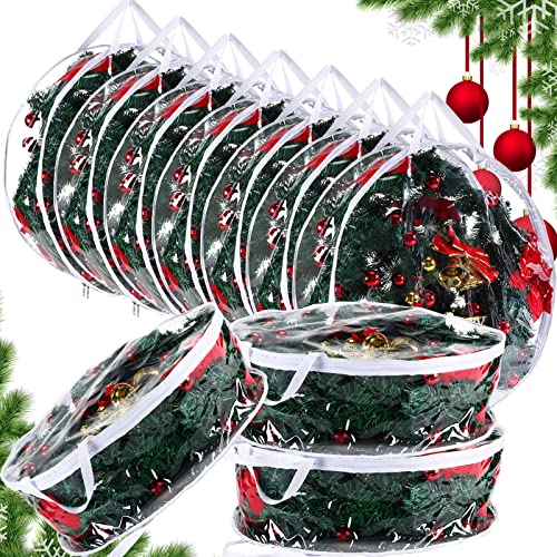 Zhengmy 10 Pcs 24 Inch Christmas Wreath Storage Bags - Clear Plastic Wreath Containers