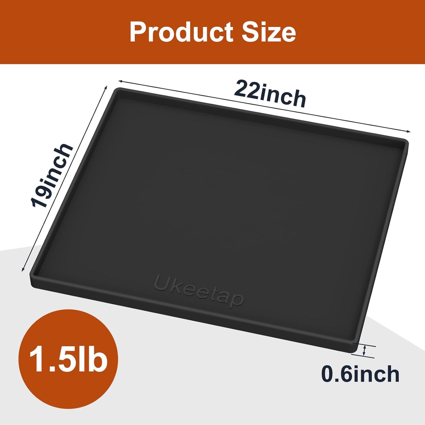 Ukeetap Extra Thick Silicone Mat - Waterproof Under Sink Mat for Kitchen & Bathroom | 22" x 19", Black