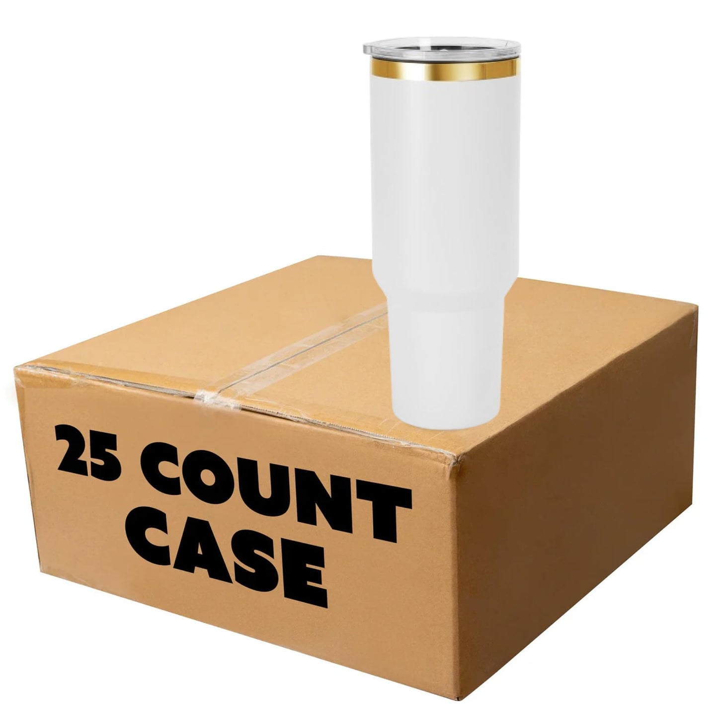 makerflo 40 oz Gold Electroplated White Powder Coated Tumbler with Lid and Straw, Handle Sold Separately, Ideal for Craft and Personalization (Laser Engraving, UV DTF, Epoxy, and Vinyl) – Pack of 25