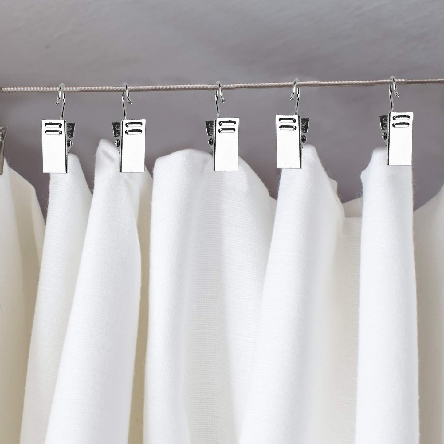 50 PCS Curtain Hooks Heavy Duty Clips, Stainless Steel Shower Curtain Clip with Hook for Vendor Display Supplies, Home Decoration, Hanging Photos, Art Craft Display (Silver)