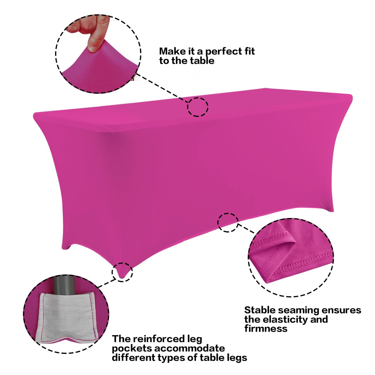 IVAPUPU 4FT Table Cloth for Rectangular Fitted Events Stretch Fuchsia Table Covers Washable Cover Spandex Tablecloth Protector for Party, Wedding, Cocktail, Banquet, Festival