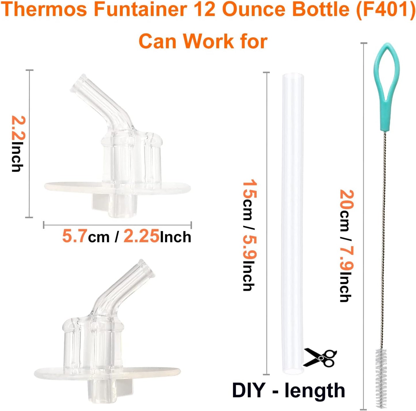 Thermos Replacement Straws - 8 Silicone Sipper Straws & Cleaning Brushes for 12 Ounce Bottle