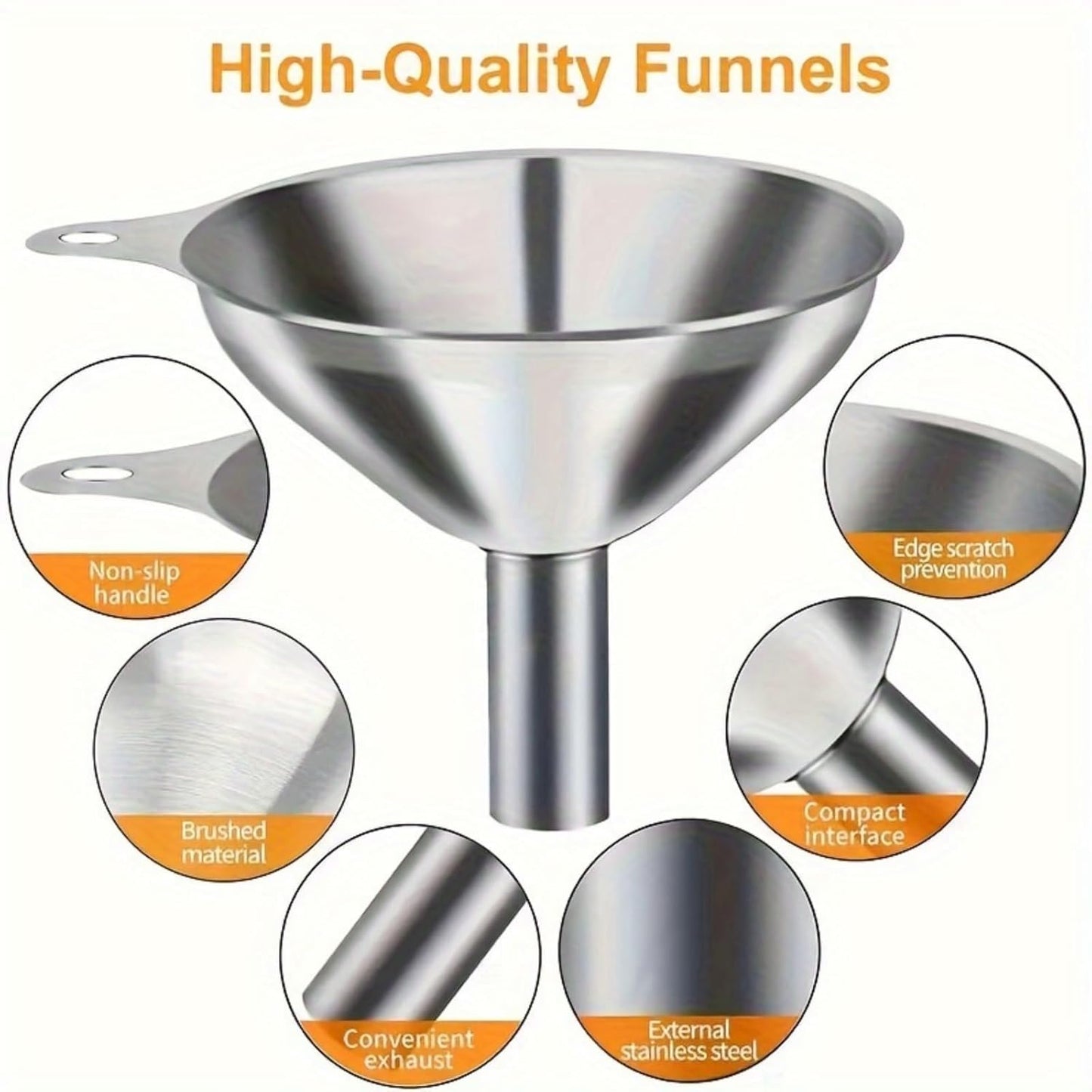 Skiennix Stainless Steel Funnel Set - 3 Sizes for Easy Kitchen Filling | Food Grade Mini Funnels