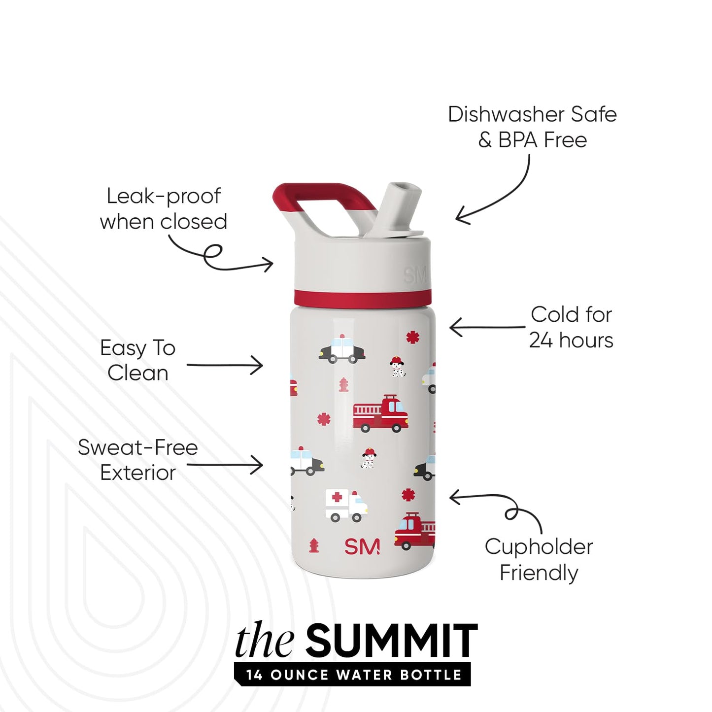 Simple Modern Kids Summit Water Bottle with Straw Lid | 14oz Stainless Steel Cup Insulated Tumbler for Toddlers, School | First Responders