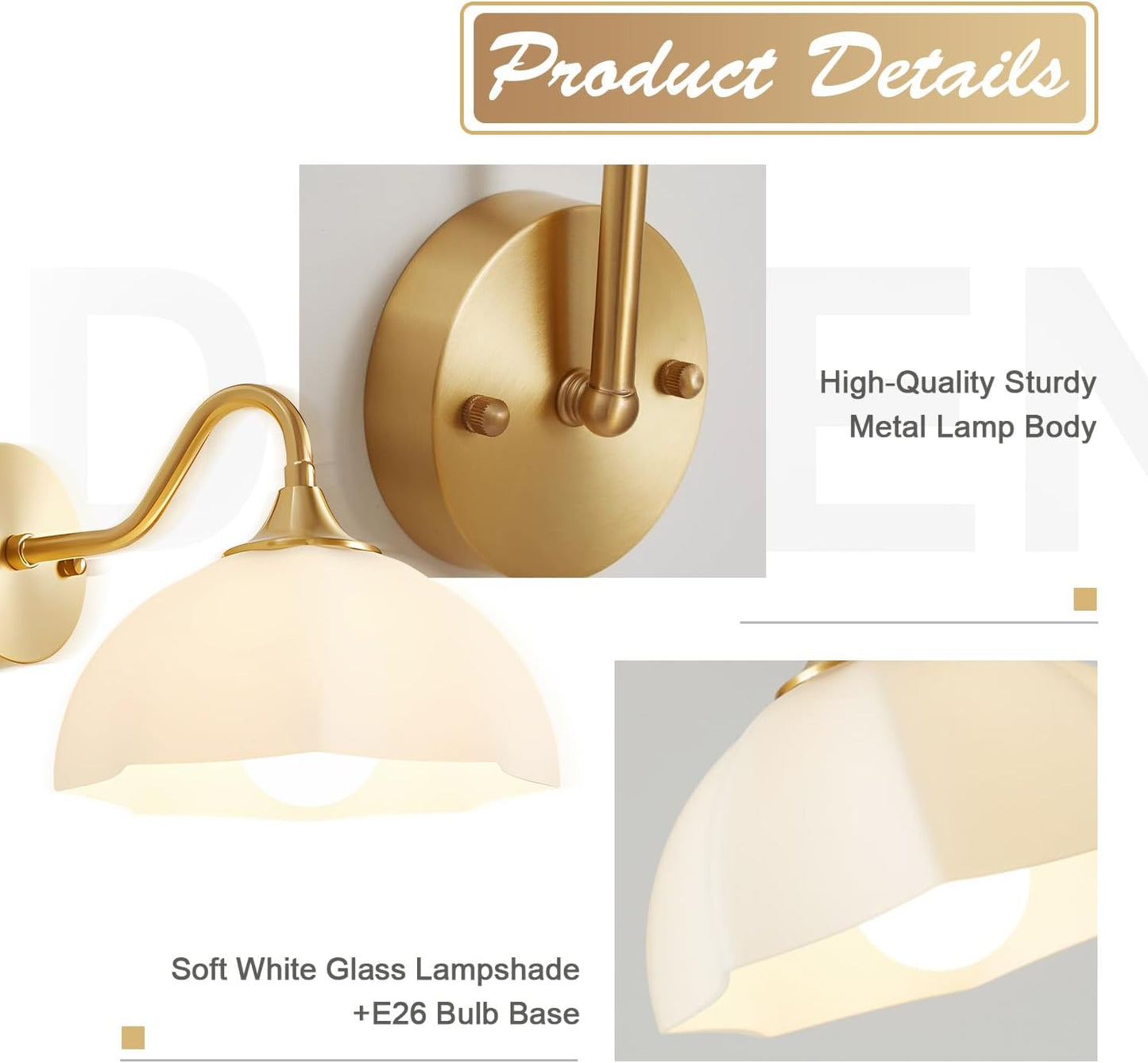 Gold Wall Sconce 1-Light Modern Wall Lighting Fixture Farmhouse Vanity Sconces Lights with Milk White Glass Shade Indoor Wall Sconce Lamp Wall Mount Light Fixture for Bedroom MWL02-1A