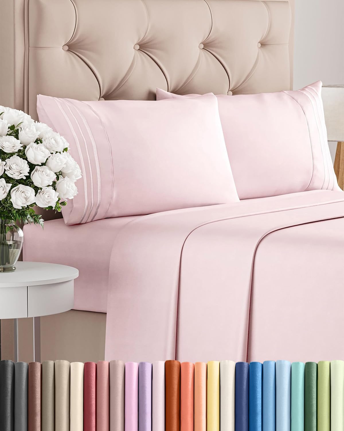 Skiennix Full Size 4-Piece Sheet Set - Comfy Cooling Bed Sheets | Luxury Lavender Pink Bedding, Deep Pockets