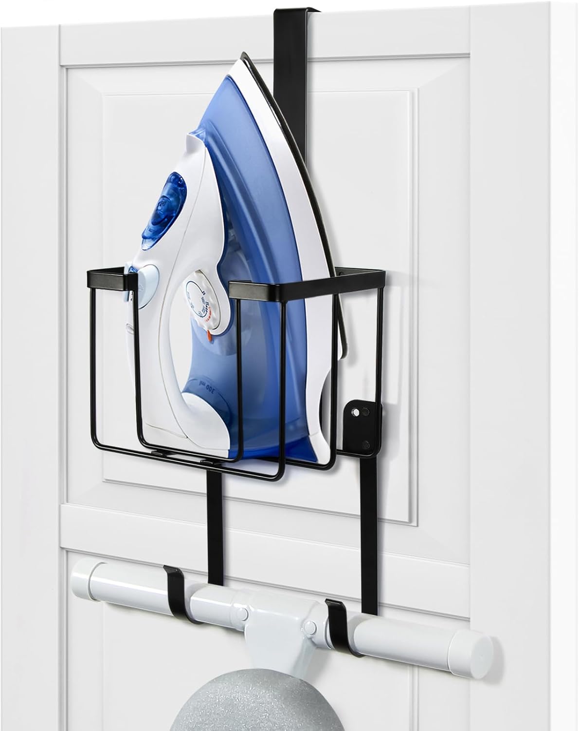 ORLESS Ironing Board Hanger - Over The Door/Walls Storage Solution for Laundry Room - Black