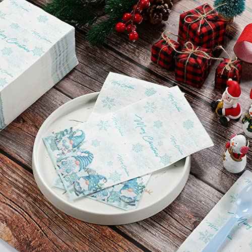 100 Pcs Christmas Gnome Paper Napkins, Disposable Merry Christmas Gnome Snowflake Paper Guest Napkins Xmas Decorative Paper Guest Hand Towels for Winter Holiday Xmas Dinner Party Supplies