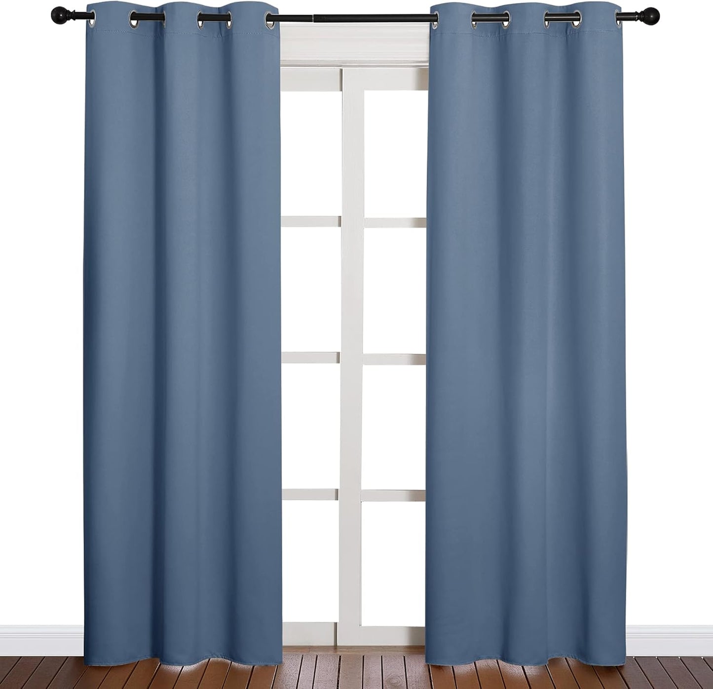 NICETOWN Triple Weave Thermal Insulated Blackout Curtains - Stone Blue, 42"x84" Double Panels for Guest Room