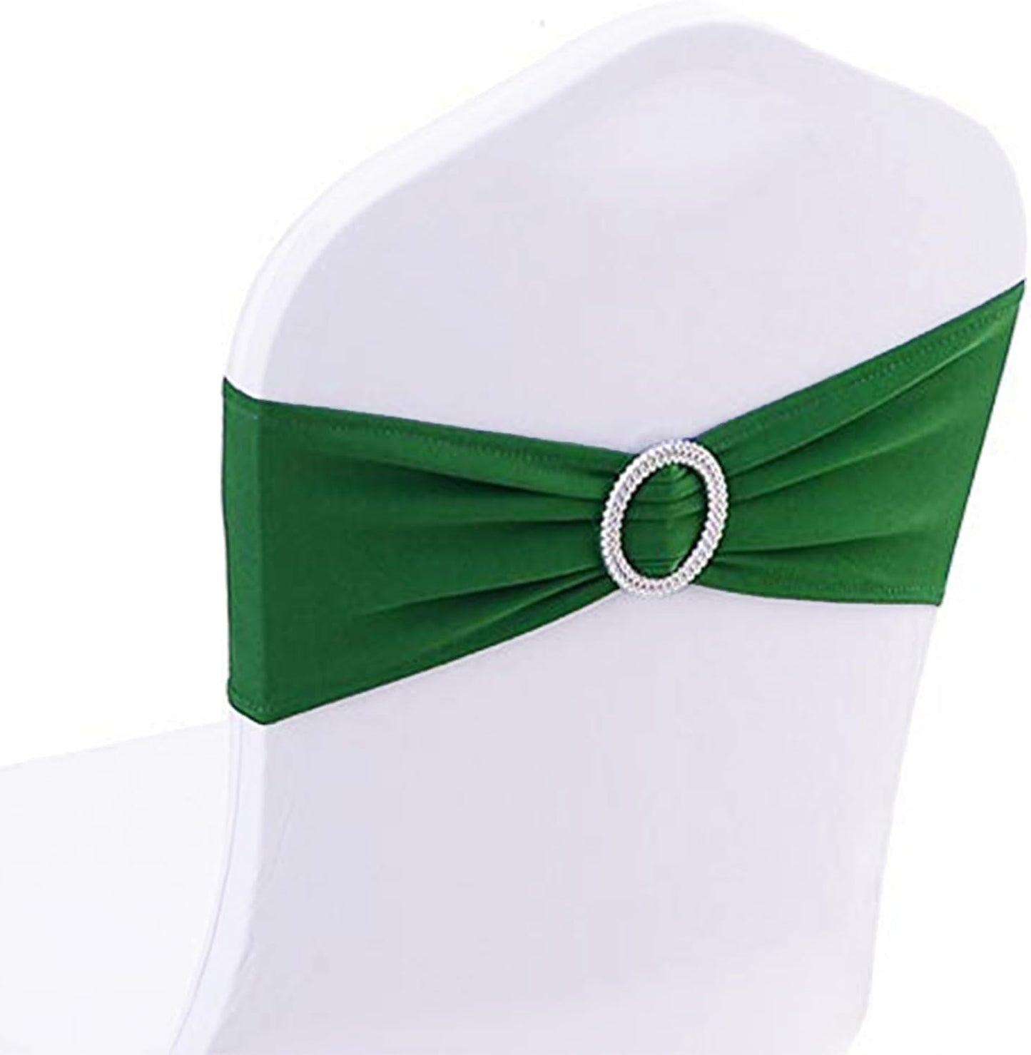 Skiennix 50 Pack Dark Green Spandex Chair Sashes - Adjustable Slider Buckles for Weddings & Events