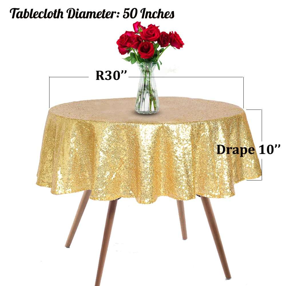 HMQIANG Gold Sequin Tablecloth Round 90" Sparkly Gold Drape Table Cloth Sequin Fabric Table Cover for Wedding Birthday Party Baby Shower