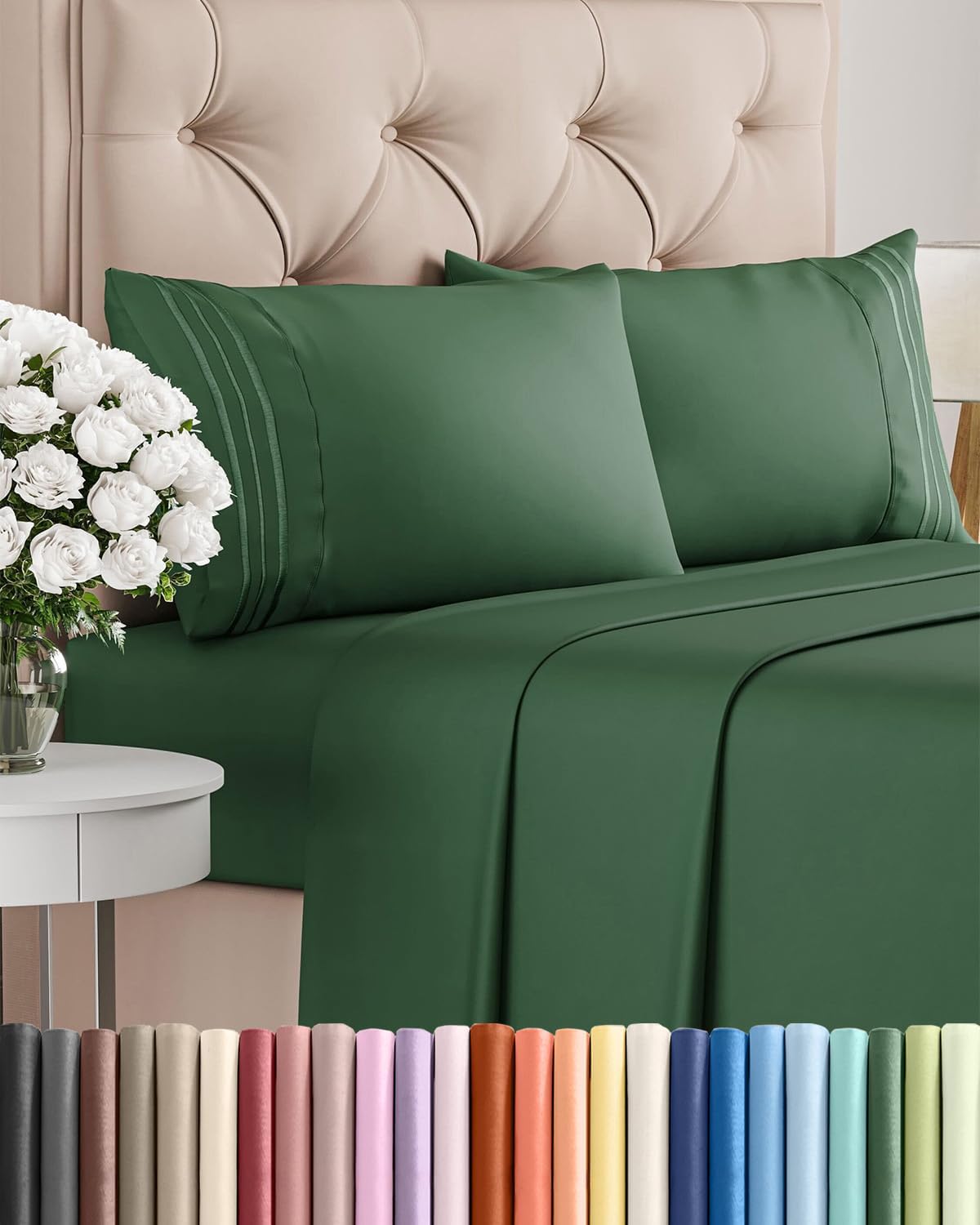King Size 4 Piece Sheet Set - Comfy Cooling Bed Sheets for Luxury Sleep - Deep Pockets, Soft & Wrinkle-Free - Oeko-Tex Certified - Emerald Green