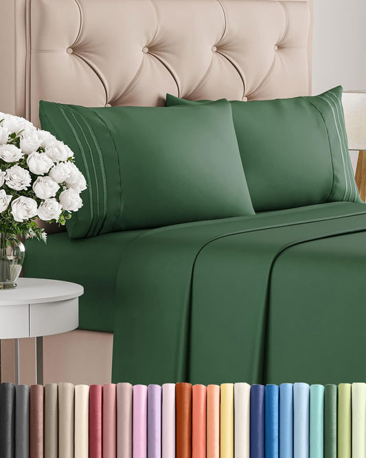 King Size 4 Piece Sheet Set - Comfy Cooling Bed Sheets for Luxury Sleep - Deep Pockets, Soft & Wrinkle-Free - Oeko-Tex Certified - Emerald Green