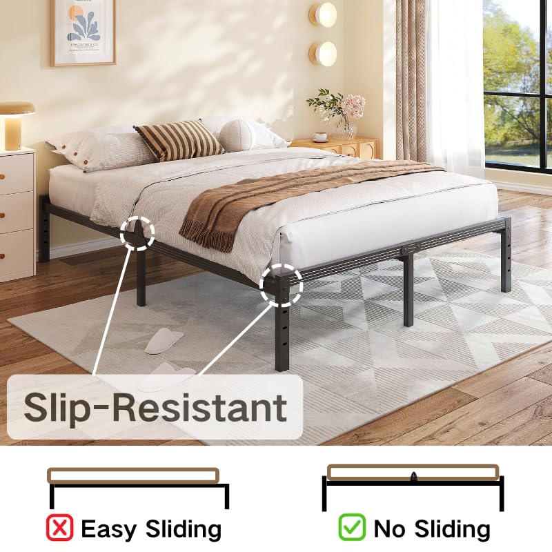 ZIYOO 14 Inch Queen Metal Bed Frame - Heavy Duty Platform Bed with Sag-Resistant Support, No Box Spring Needed, Easy Assembly, Black