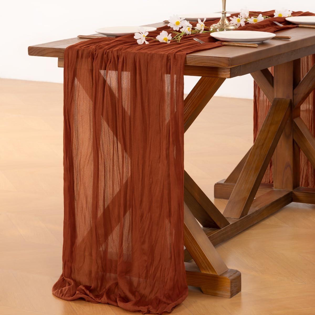 Socomi Cheesecloth Table Runner - Boho Rustic 120-Inch Sheer Gauze for Weddings & Home Decor