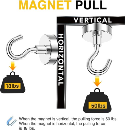 DIYMAG Magnetic Hooks - 50lbs Heavy Duty N52 Rare Earth Magnets for Home & Travel | 6 Pack