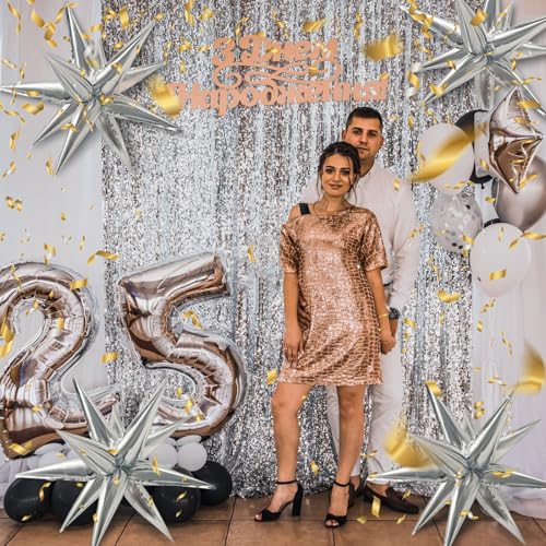 Silver Star Balloons Pack of 60 - Large Mylar Balloon Decorations for Birthday Wedding Christmas