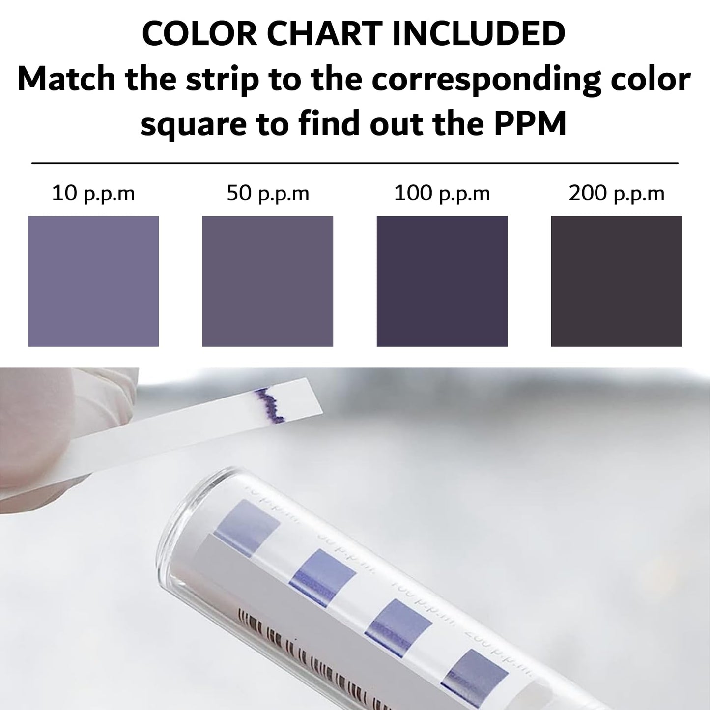 Chlorine Test Strips for Restaurants and Food Services, 1 x Vial of 100 Sanitizer Test Strips for Kitchens, 0-200 ppm Testing Kit for Sanitizing Solution, Precise Bleach Testing Kit by FryOilSaver Co.