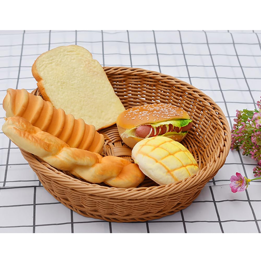RT&BS 2pcs Round Wicker Bread Basket, Round Wicker Fruit Basket, Woven Egg Baskets, Reusable Handwoven Storage Baskets for Living Room, Kitchen, Store, Restaurant, Outdoor, Party (Brown, M)