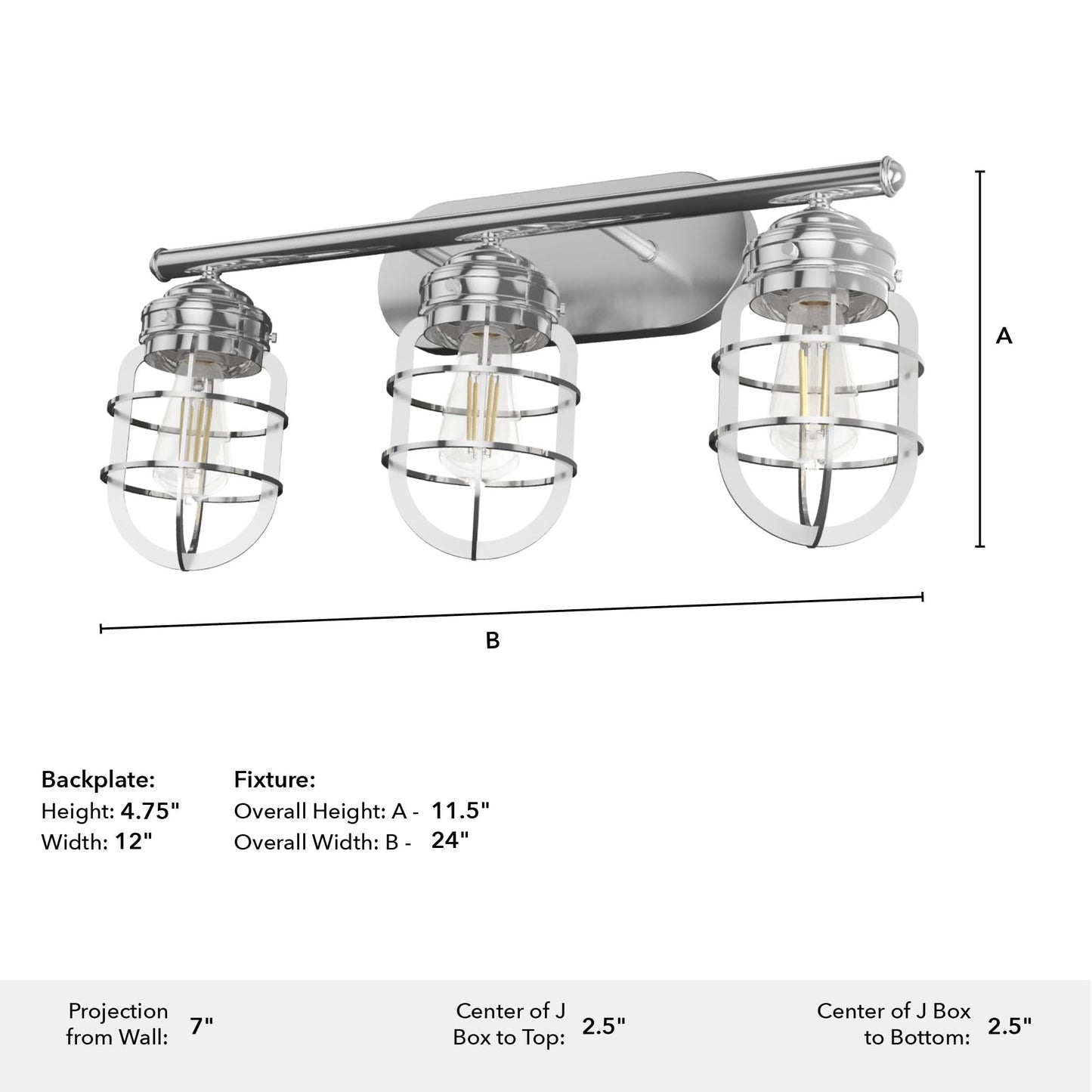 Hunter - Starklake 3-light Chrome, Medium Size Vanity Light, Dimmable, for Bedrooms, Kitchens, Foyers, Bathrooms - 19051