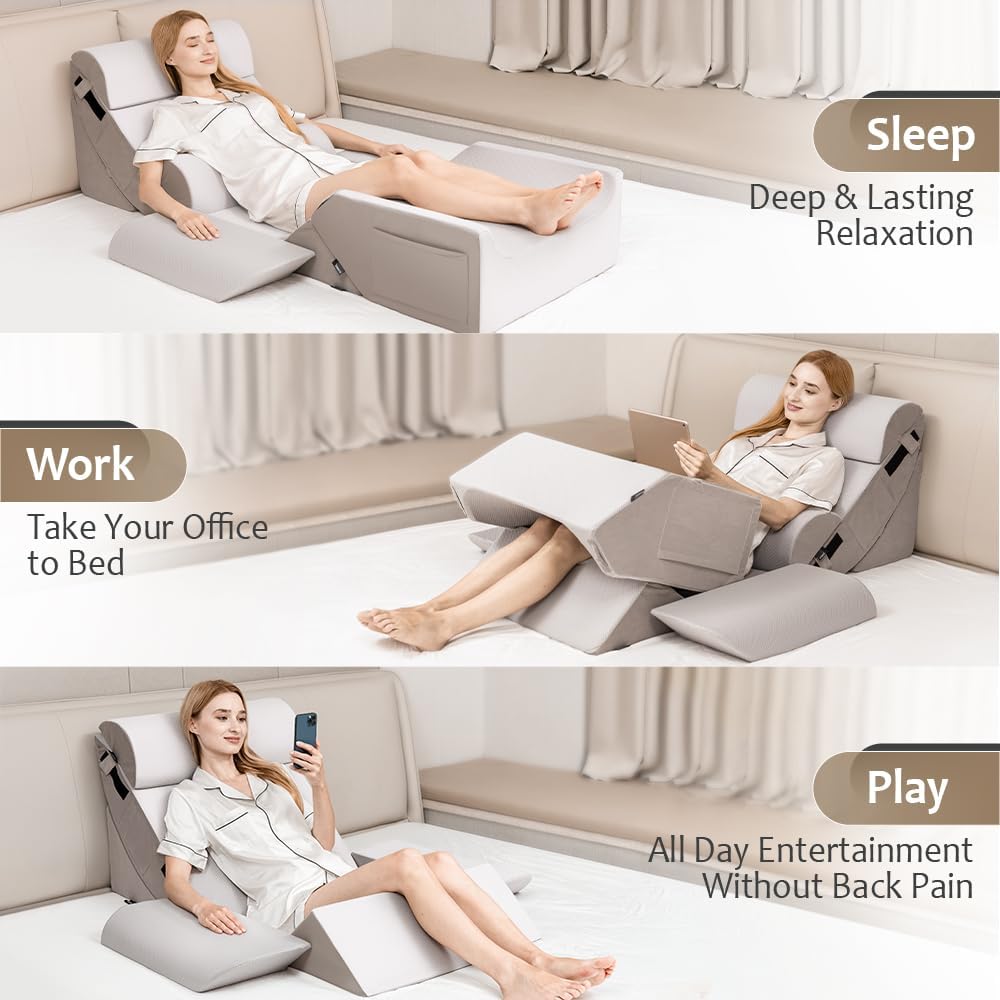 Skiennix 9PCS Orthopedic Bed Wedge Pillow Set - Adjustable Memory Foam for Post-Surgery Recovery | Pain Relief for Back & Legs