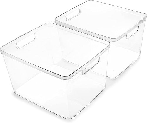 BINO Plastic Bins - Large 2 Pack | Multi-Use BPA-Free Clear Storage Containers for Home & Pantry
