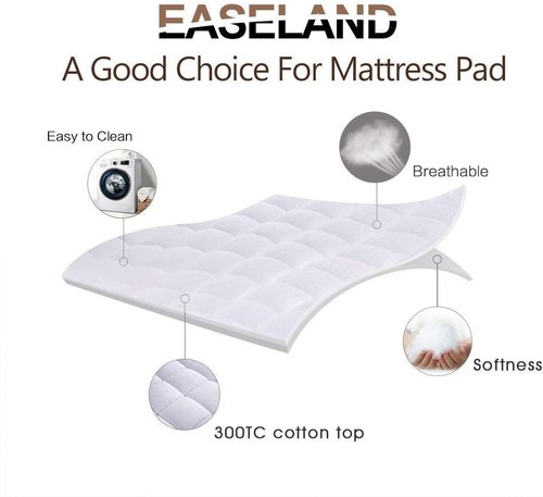 EASELAND Queen Size Mattress Pad - Quilted Pillow Top Cooling Protector | Fits 8-21" Deep Pocket (60x80 inch, White)