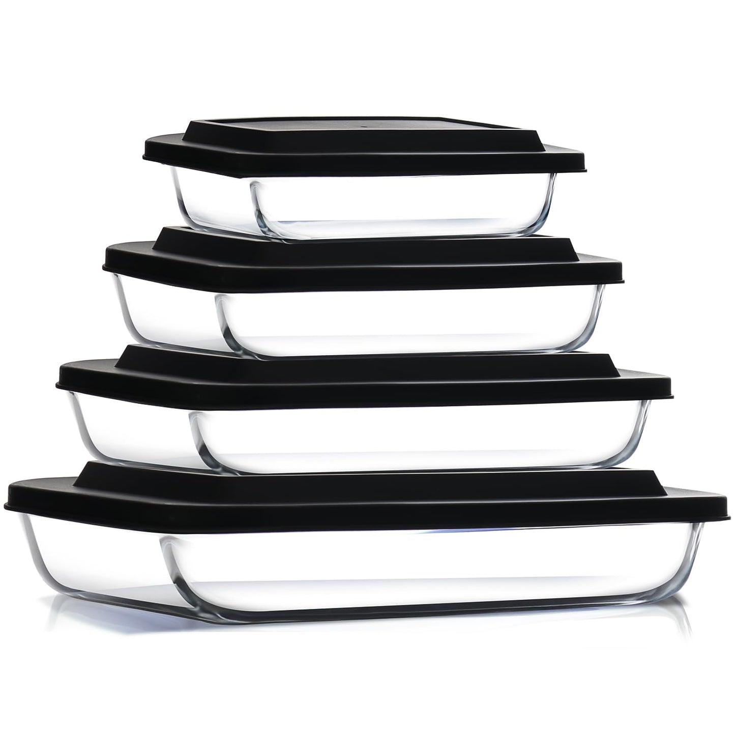 Nestl 8pc Glass Baking Dishes for Oven, Glass Food Storage Containers with Lids, Leakproof Casserole Dishes for Oven with Lid, Cooking, Microwave Oven Freezer Safe Bakeware, 9x13 Lasagna Pan Black