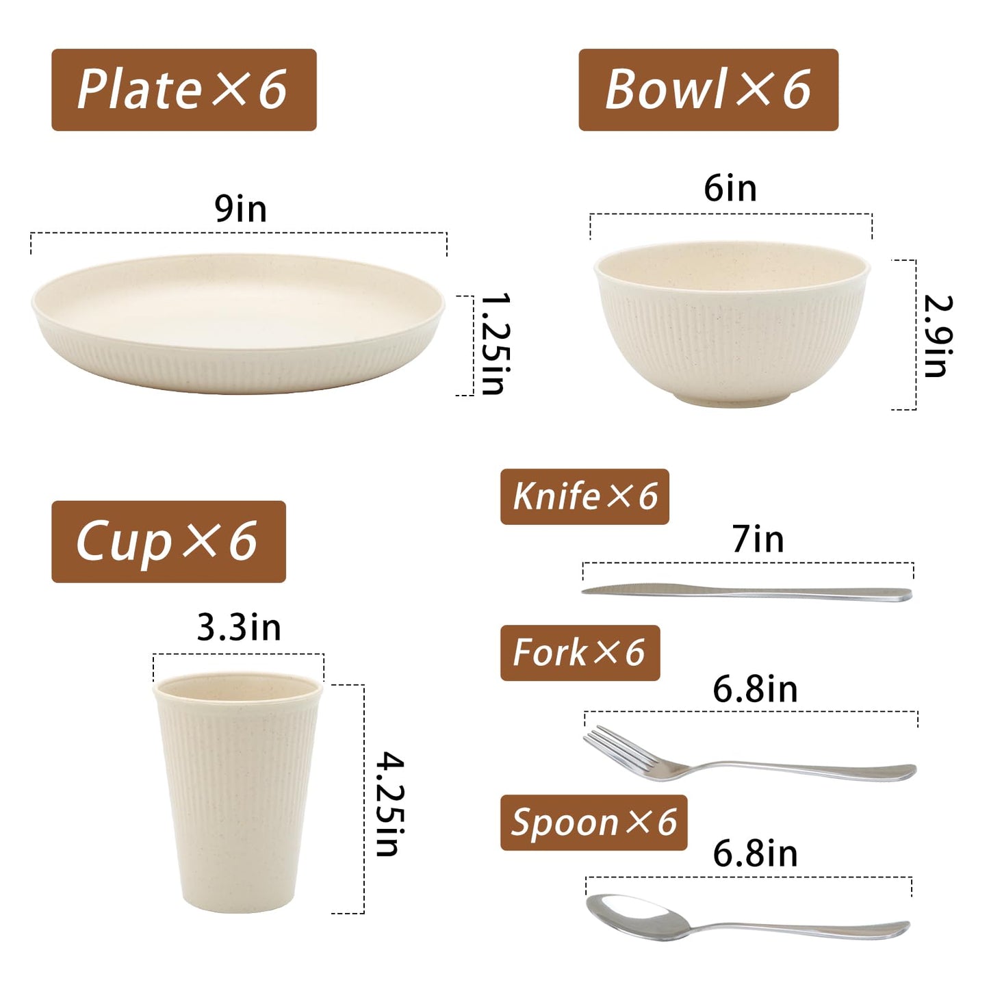 36pcs Reusable Wheat Straw Dinnerware Sets,Unbreakable Dinnerware Cups Plates and Bowls Sets,Durable Kitchenware Dishes Set for Home, Office, Travel,Picnic