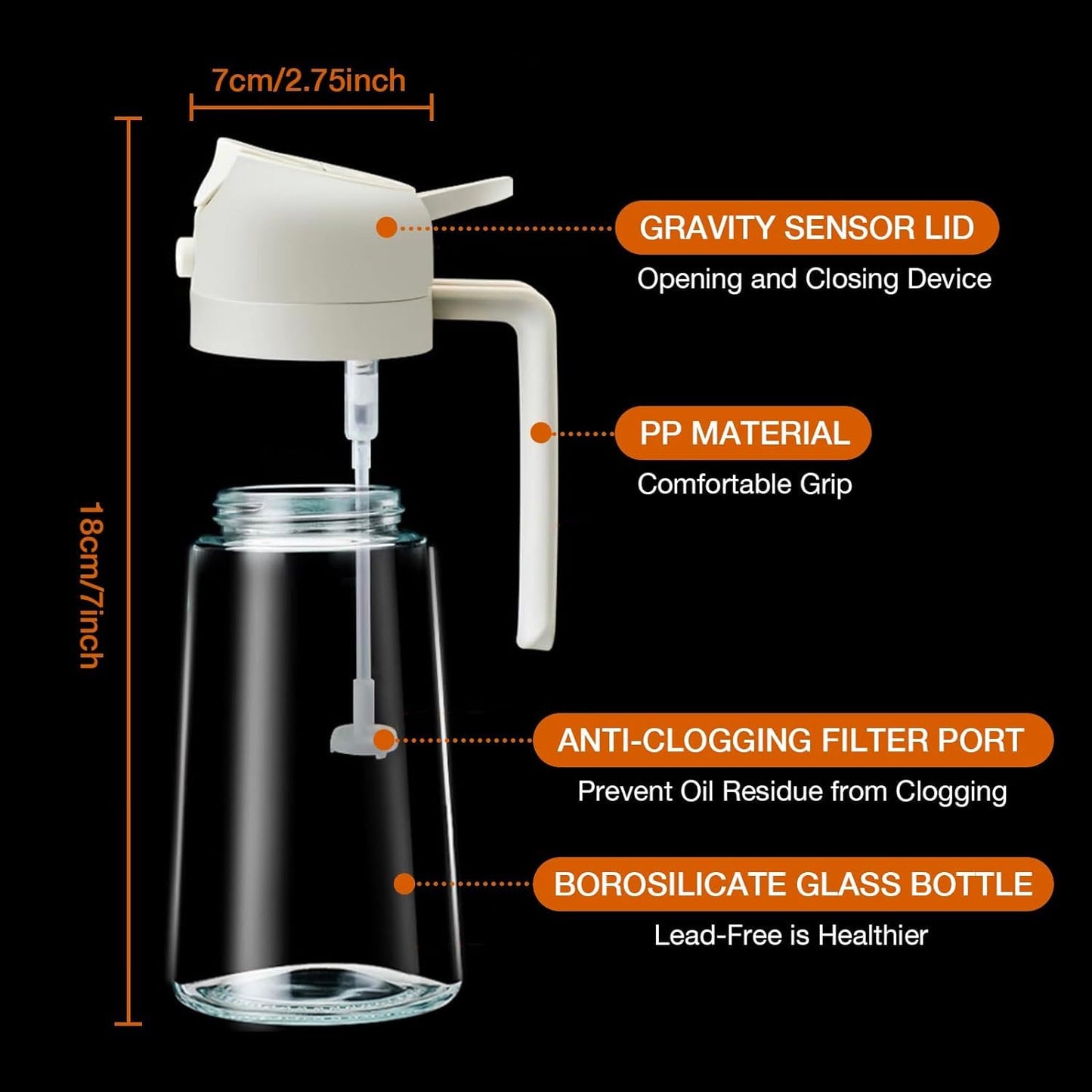 Oramo Oil Sprayer For Cooking, 16oz/470ml Glass Olive Oil Sprayer for Cooking with Stickers, 2 in 1 Oil Dispenser for Kitchen Gadgets, Food Grade Premium Spray Bottle with Portion Control. (Beige)