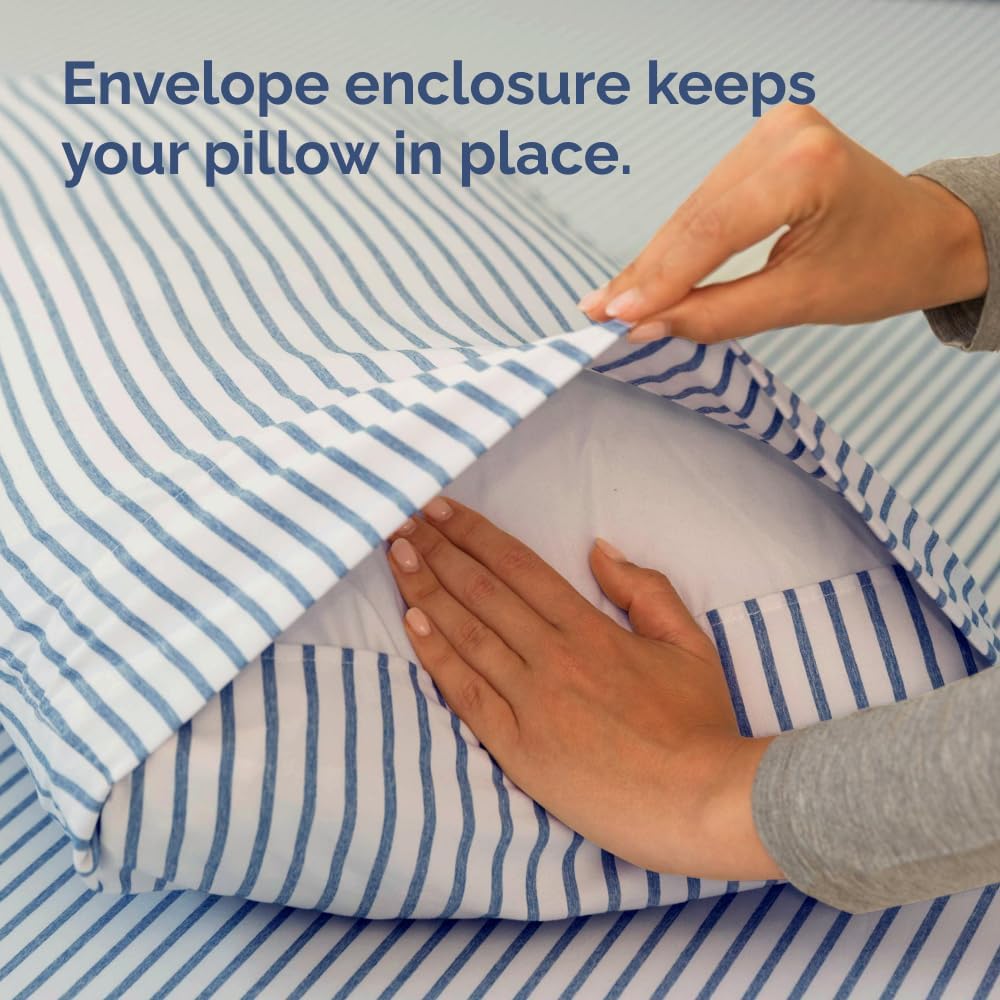 King Standard Pillow Cases by [Brand Name] - Ultra-Soft Hotel Quality - Fade-Free & Wrinkle Resistant - Blue Stripes - Set of 2