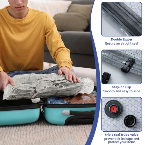 Dexmary 15 Pack Vacuum Seal Bags with Rechargeable Air Pump for Clothing, Vacuum Storage Bags for Clothing, Vacuum Seal Bags for Clothing Travel, Space Saver Vacuum Storage Bags, Grey