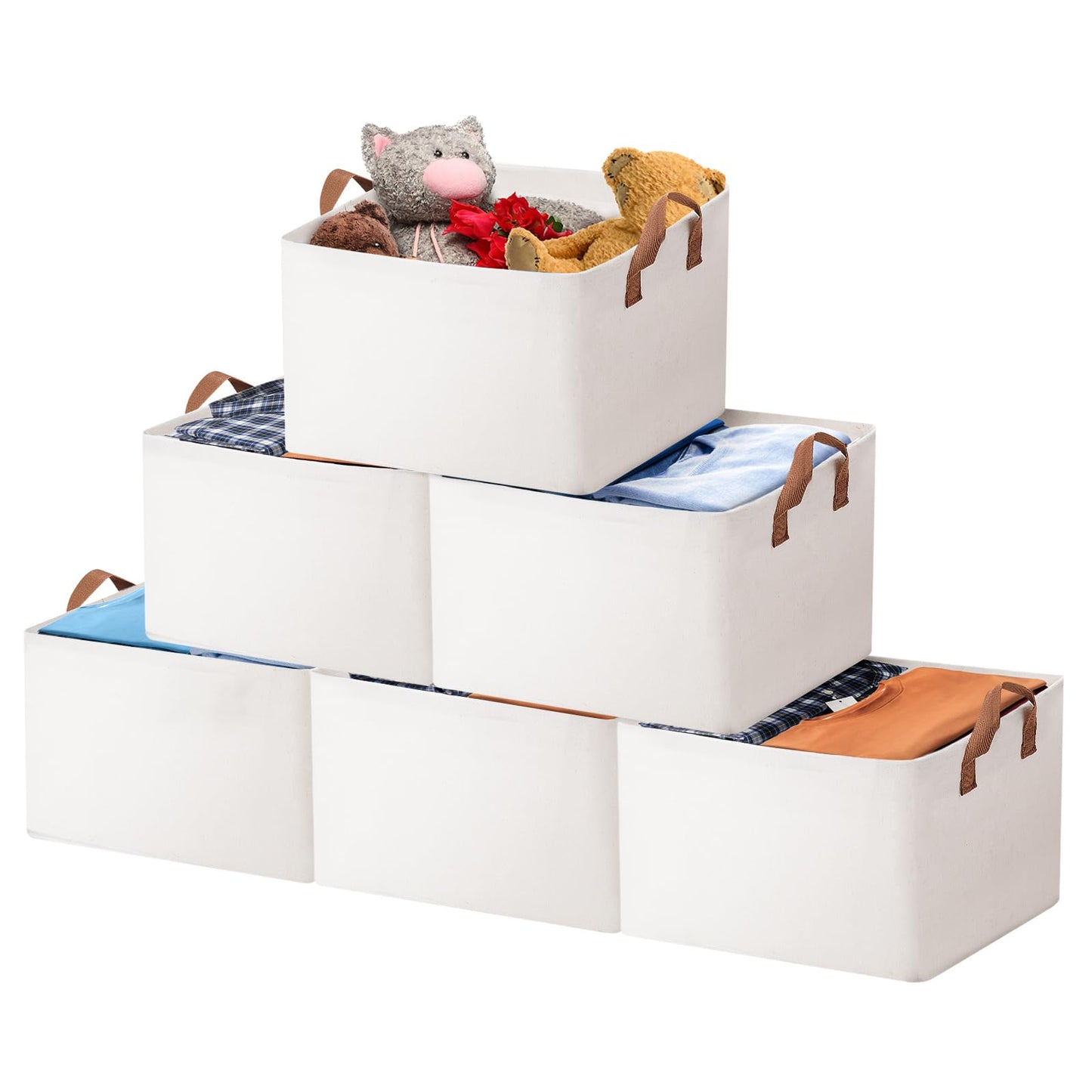 large storage baskets, closet storage bins, Canvas Fabric Storage Basket for shelves, basket organizers for shelf, storage bins for clothes (White 6 Pack, 16"L×12"W×10"H)