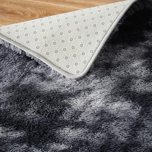Floralux 9x12 Dark Grey Tie-Dyed Shag Rug for Living Room & Bedroom