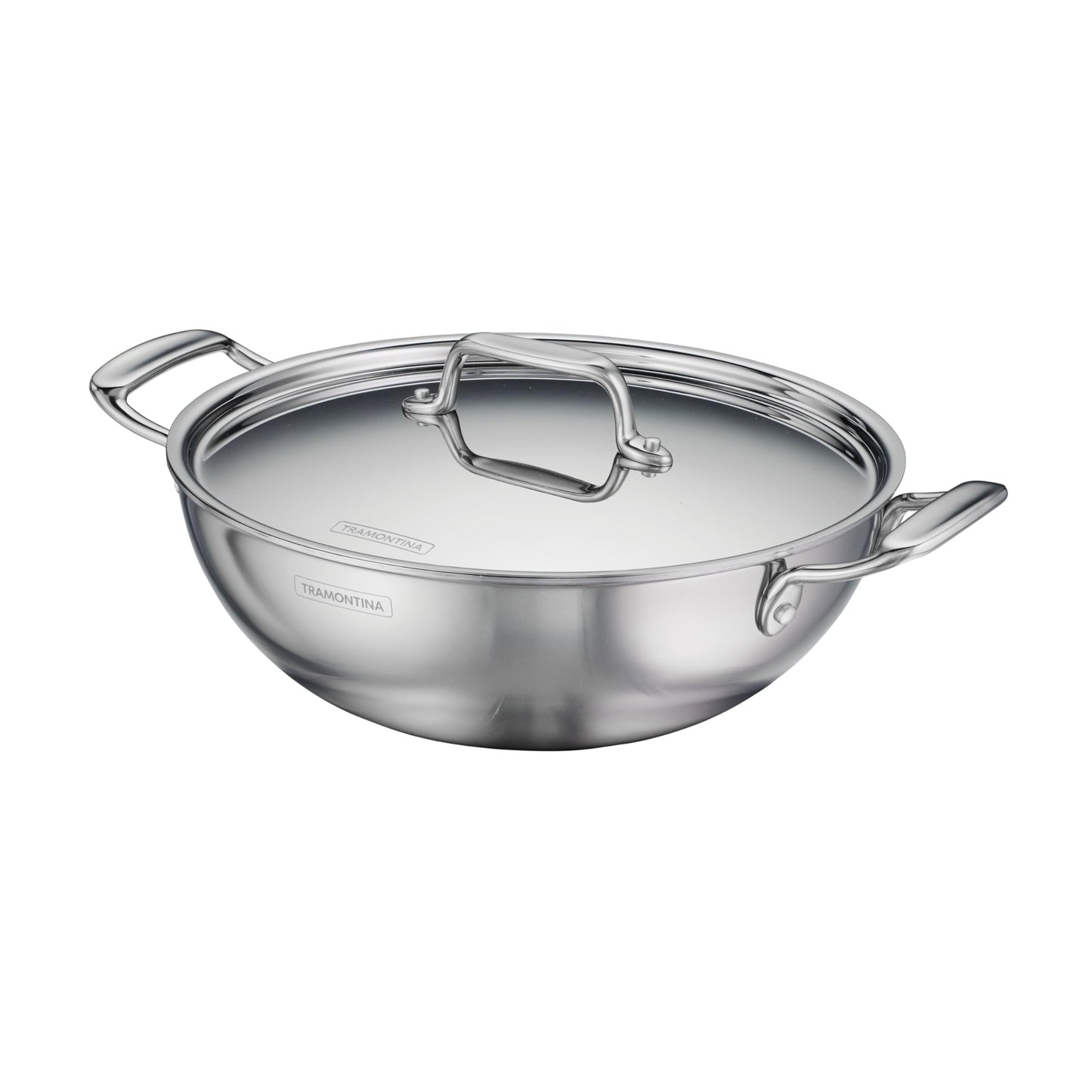 Tramontina Utsava Tri-Ply Clad Stainless Steel 4-Quart Kadai with Lid and Ceramic Non Stick Interior, Induction-Ready Large Kadhai Pot for Indian Cooking