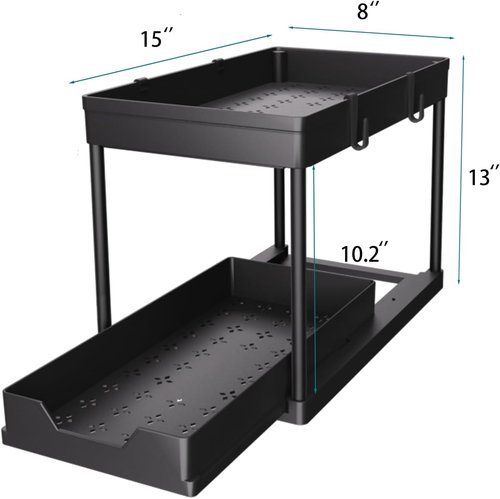 DEKAVA Under Sink Organizer - 2 Pack Bathroom Cabinet Storage Baskets | Multi-Purpose 2 Tier Design (Black)