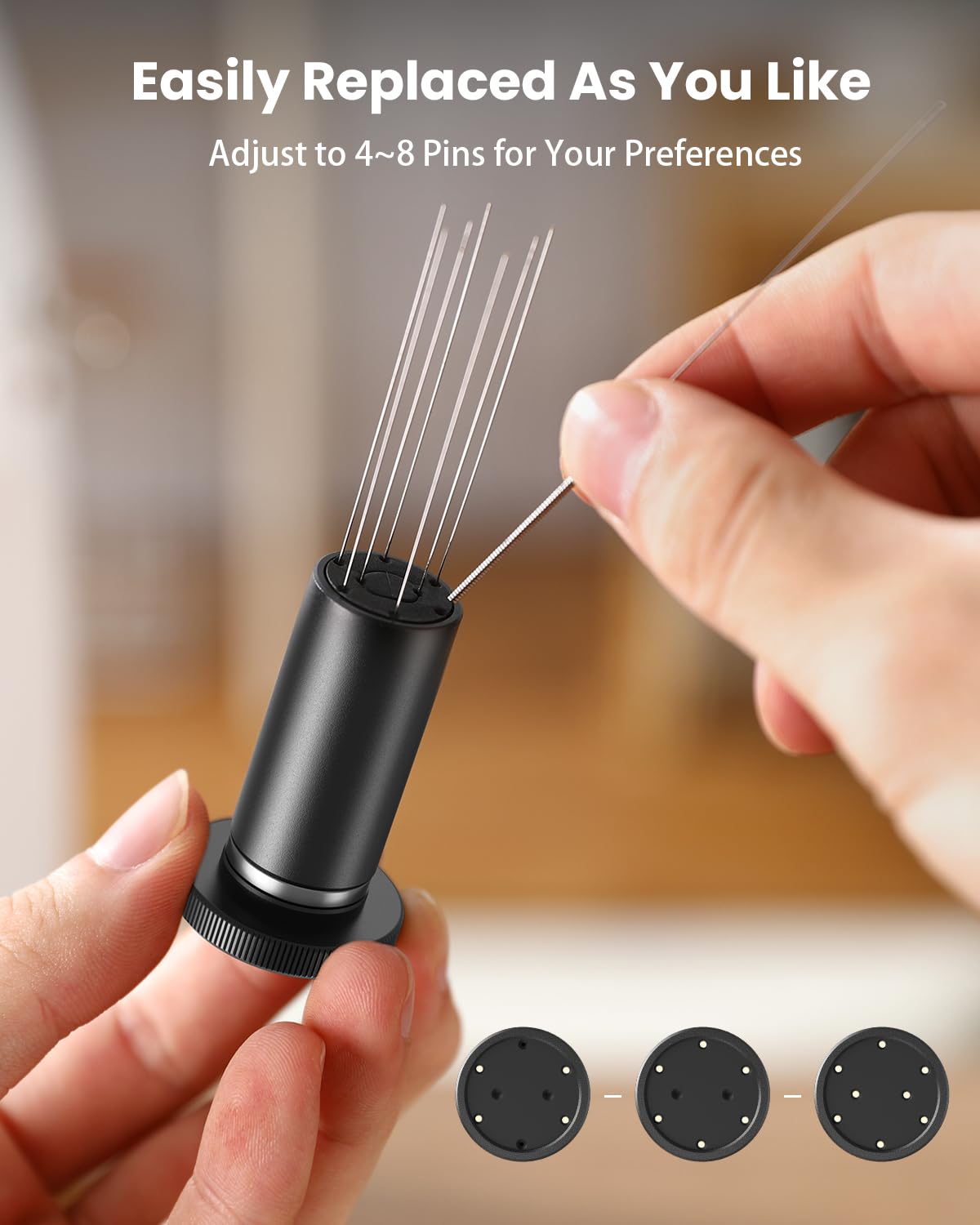 Maestri House WDT Tool, Espresso Distribution Tools Self-Clean with Aluminum Alloy Magnetic Stand, 0.3/0.4mm Needles 10 each for Espresso Stirrer Replacement (Matte black)