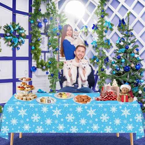4 Pack Christmas Snowflake Tablecloth - White Plastic Table Cover for Winter Wonderland Party Decorations - Merry Christmas Supplies 86 x 51 Inch
