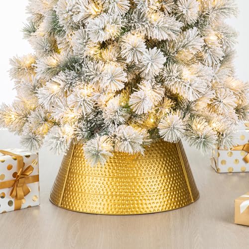Glitzhome Gold Hammered Metal Tree Collar - 22-inch Christmas Tree Ring Cover