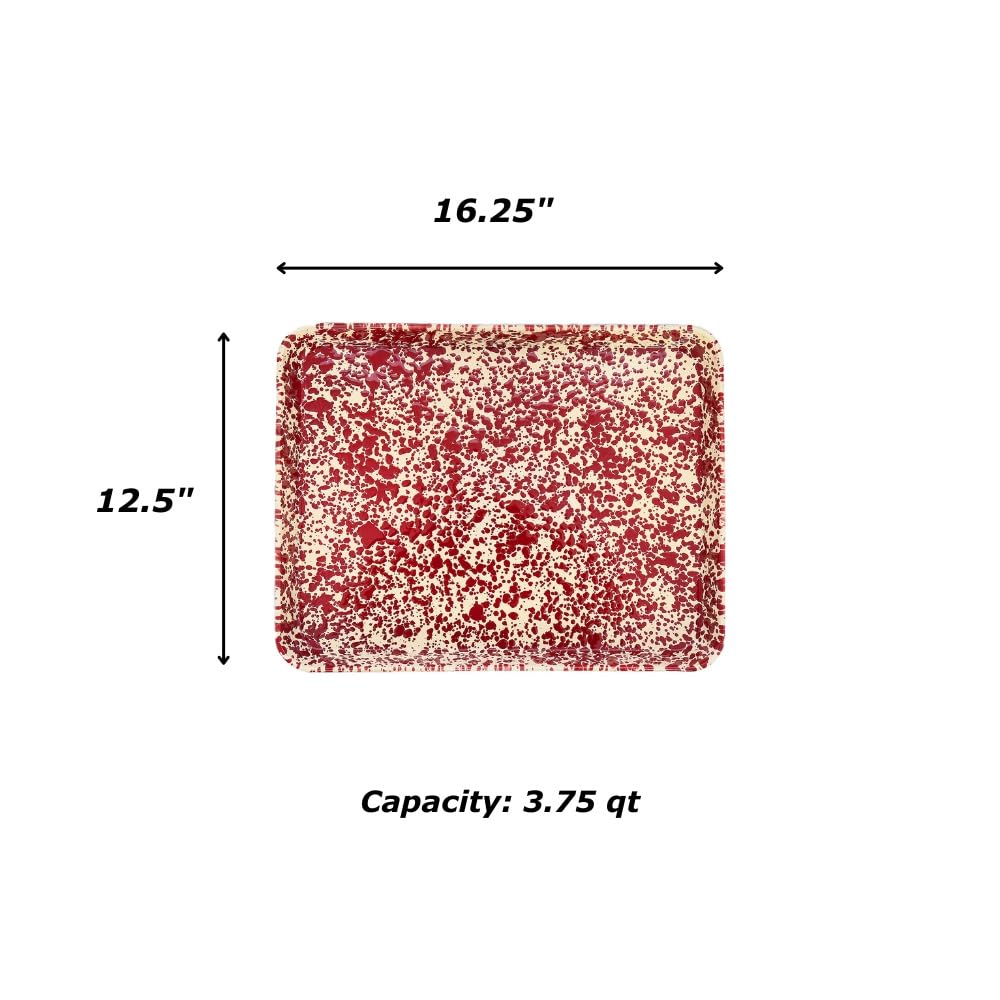 Enamelware Jelly Roll Pan, 16 x 12.25 inches, Burgundy/Cream Splatter
